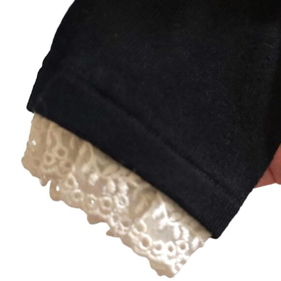 Loft Black Crew Neck Wool Blend Sweater Lace Cuffs - Size XS - Picture 4 of 7